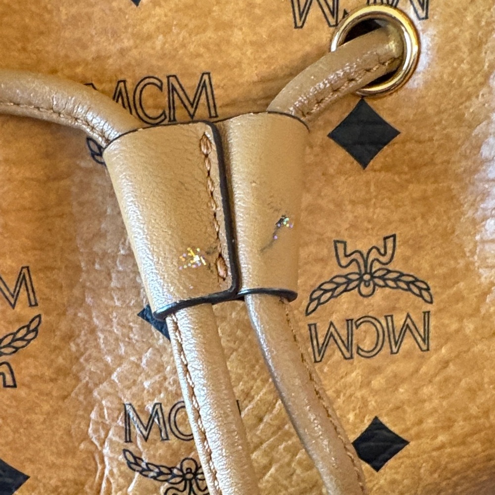 MCM  Visetos Cognac Bucket Crossbody Bag-Dual Handle+Strap - Picture 11 of 16